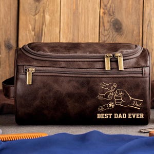 Meilleure trousse de toilette personnalisée en cuir pour papa, trousse de toilette personnalisée pour animal de compagnie pour enfants, papa et papa, cadeau fête des pères, cadeau d'anniversaire pour papa, papa