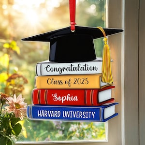 Gepersonaliseerde afstuderen acryl ornament 2D plat voor klas van 2025, aangepast college afstudeercadeau met naam, perfecte aandenken voor afgestudeerden