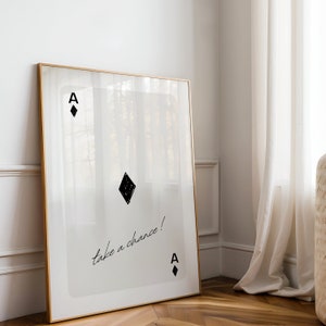 Impresión de "Arriésgate", As de Diamantes, Póster de Naipes, Decoración Neutral para el Hogar, Monocromo en Blanco y Negro, Regalo con Cita Inspiradora