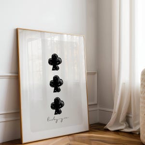 Poster Lucky You 3 clubs - art mural noir et blanc cartes à jouer - impression citation minimaliste - décoration neutre moderne - art cadeau carte