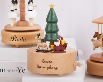 Carillon a forma di treno in legno personalizzato, regalo di Natale, regalo ricordo per bambini, regalo per baby shower, regali per neonati, carillon con nome inciso