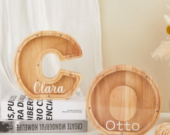Salvadanaio in legno grande personalizzato per bambini con lettere, regalo in legno per bambini, salvadanaio con nome personalizzato, salvadanaio in legno con lettere dell'alfabeto per compleanno
