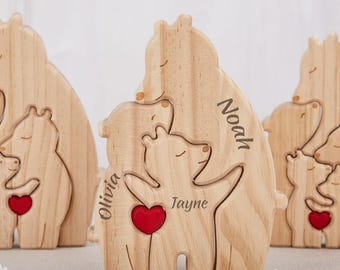 Puzzle personalizzato in legno con famiglia di orsi, regalo per lei, puzzle con nome di famiglia inciso, puzzle con nome del bambino e dei genitori, regalo per la decorazione della casa per bambini.