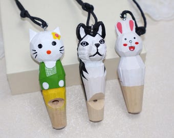 Fischietto giocattolo in legno per bambini, giocattoli in legno per bambini, fischietto, fischietti in legno di tiglio intagliato a forma di animali, regalo per allenatori, arbitri, bagnini e istruttori.