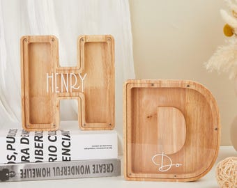 Personalized Large Wooden Kids Letter Piggy Bank,Wood Gift For Kids,Custom Name Coin Bank,Wood Alphabet Letter Bank Money Box Birthday