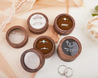 Gepersonaliseerde houten ringdoos, doorzichtige acrylomslag, op maat gegraveerde houder voor huwelijksaanzoek, bruidscadeau voor haar