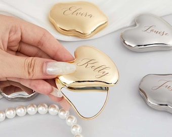 Personalized Cloud-Shaped Compact Mirror, Custom Silver Makeup Pocket Mirror with Name, Bridesmaid, Wedding, Pocket Purse Mirror for Her