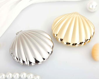 Personalized Seashell Compact Mirror, Custom Engraved Name Pocket Makeup Mirror, Mermaid Pocket Mirror,  Engraved Bridal Party Gift