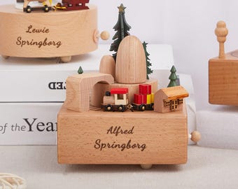 Engraved Baby Name Music Box, 1st Birthday Gift, Baby Shower, Personalized Wooden Music Box, Gift for Kid, Musical Train, Birthday Gift
