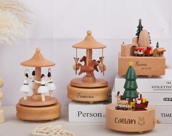Personalized Wooden Train Music Box, Christmas Day Gift, Keepsake Gift for Kids, Baby Shower Gift, Newborn Gifts, Engraved Name Music Box