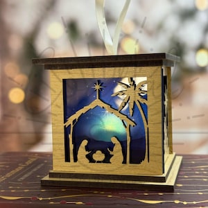 キリスト降誕のランタン飾り - クリスマスランタン飾り - クリスマスランタン - キリスト降誕シーン飾り - ダイオード対応デジタルファイルのみ