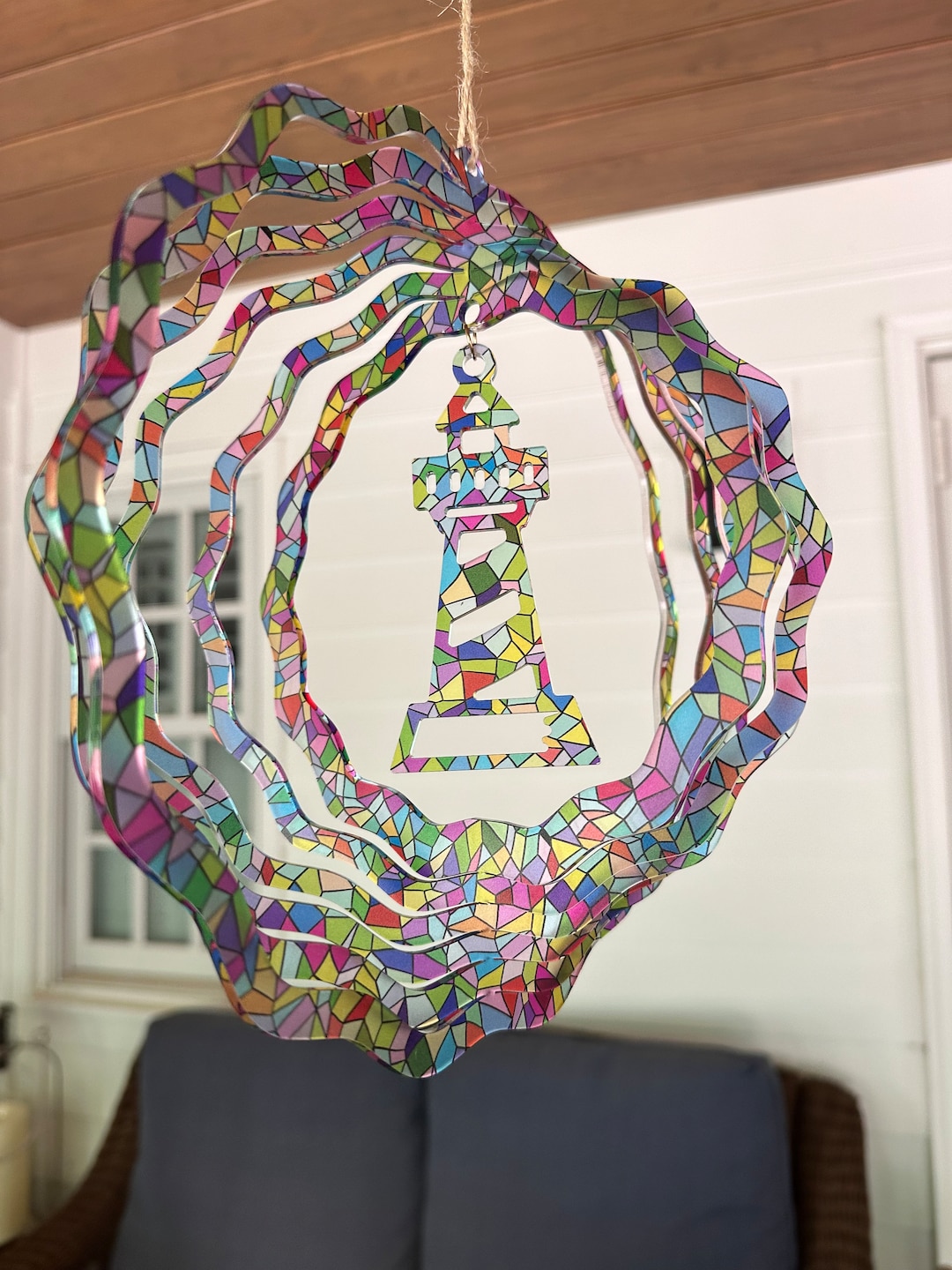 Lighthouse Wind Spinner Beach Wind Spinner Acrylic Wind Spinner Stained
