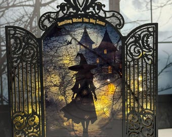 Cemetery Gate Suncatcher Lantern - Witch Lantern - Haunted Gate Window Lantern - Window Lantern - Diode Friendly DIGITAL File Only
