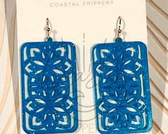 Rectangle Geo Floral Drops Earring File - DIGITAL FILE ONLY - 3 Sizes Included