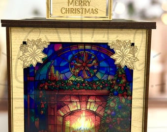 Christmas Fireplace Lantern - Christmas Lantern - Stained Glass Lantern - Diode Friendly DIGITAL File Only