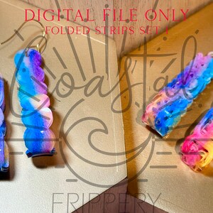 May include: Set of six colorful hair clips with a tie-dye pattern. The clips are made of plastic and have a wavy design. The text "DIGITAL FILE ONLY FOLDED STRIPS SET 1" is visible in the image.