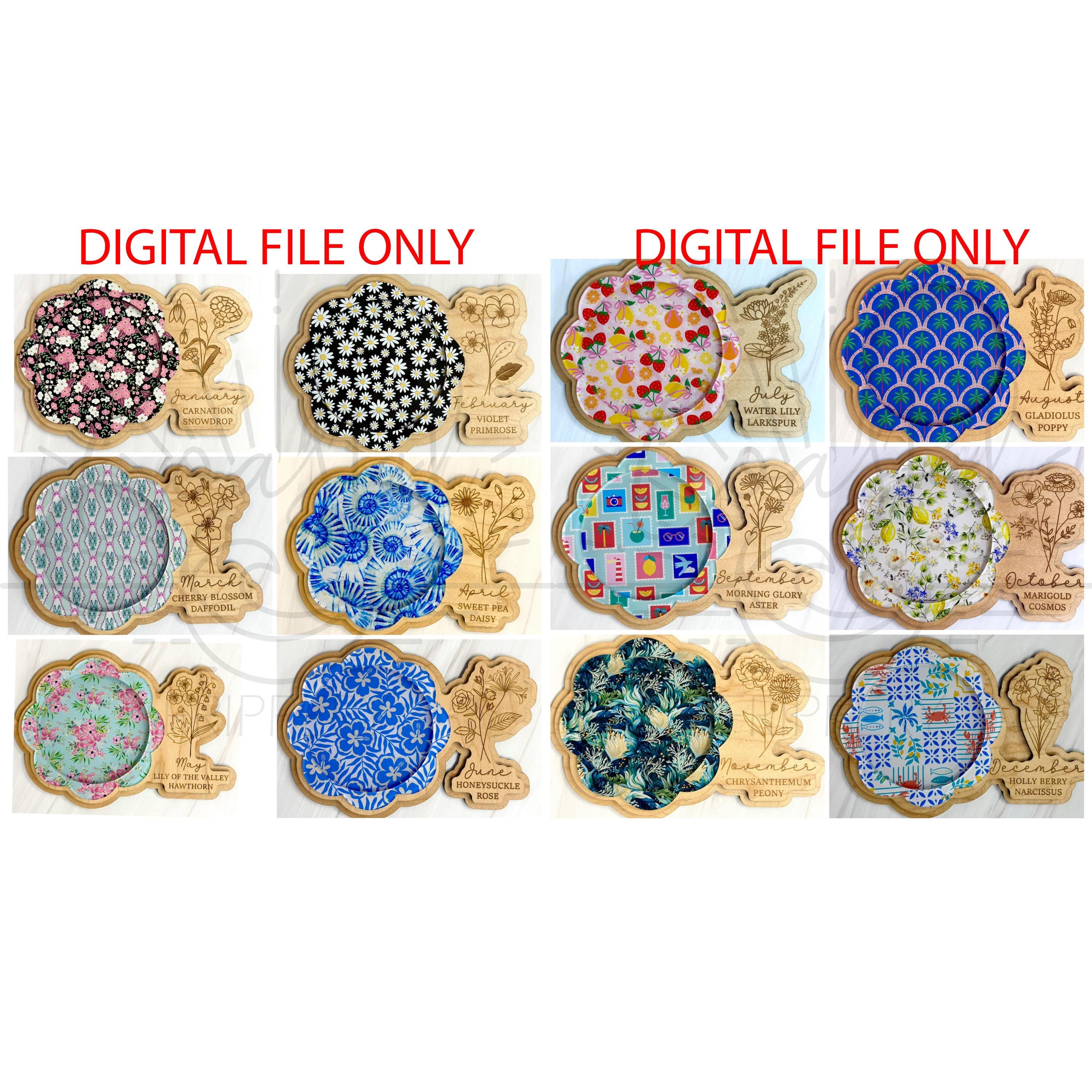 Diode Friendly Birthday Month Flowers Coaster Card Bundle - Birthday Coasters - Birthday Coaster Cards - DIGITAL File Only
