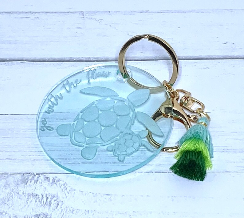 Sea Turtle Keychain Coastal Keychain Sea Glass Keychain Beach Keychain Green Glass Acrylic Keychain| Sea Turtle Gifts