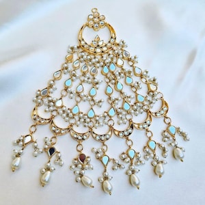 Pakistani Handmade Bridal Jhumar | Wedding Jhumar | Bridal Sheesha Kundan Jhumar | Heavy Jhumar | Big Jhumar | Crescent Jhumar Set