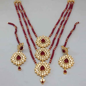 Handmade Farshi Kundan Partywear Mala Set With Earrings | Kundan Piece Mala Set | Kundan Necklace | Kundan Earrings | Pearl Mala Set