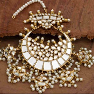 Handmade Kundan Moon Design Heavy Bridal Jhumar | Kundan Jhumar | Traditional Kundan Jhumar | Crescent Design Jhumar