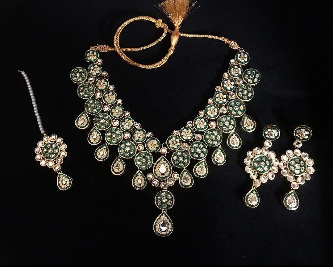 Kundan Bridal Set With Meena Work Heavy Kundan Necklace