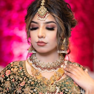 Pakistani - Indian Bridal Double Necklace Set | Heavy Bridal Necklace Set With Jhumky And Teeka | Wedding Bridal Set | Heavy Bridal Jewelery