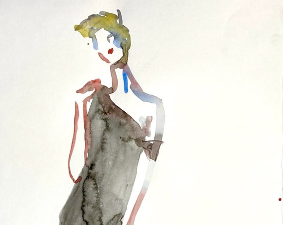 Original watercolor painting of Afterhour Cocktails  fashion illustration