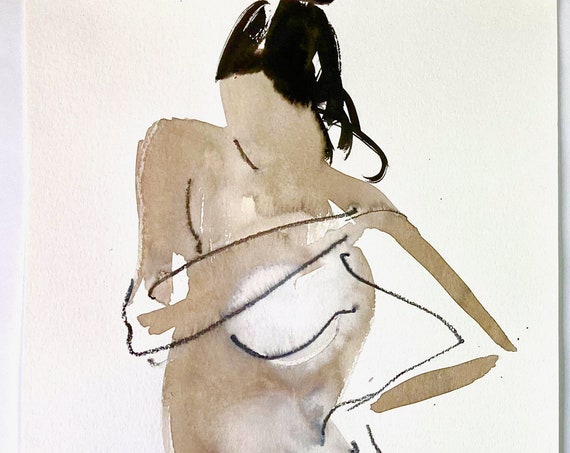 Nude painting 1710 - Original watercolor painting by Gretchen Kelly, wall art, home decor