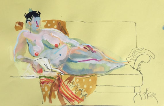 Nude watercolor painting #1601 -original  by Gretchen Kelly