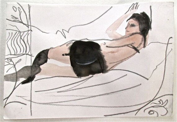 Original watercolor nude painting Boudoir Session 3.6  by Gretchen Kelly