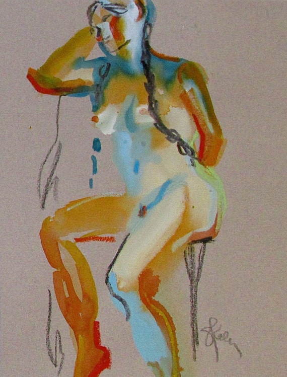 Nude painting- Original watercolor painting of Nude #1341 by Gretchen Kelly