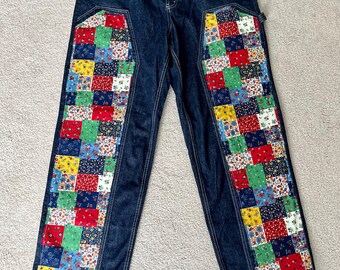Floral Patchwork Panel Denim Jeans - size 17