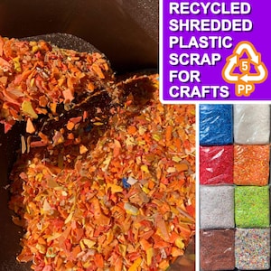 Shredded Recycled Plastic for DIY Projects, 8 Colors, Polypropylene Scrap Plastic for Crafts, PP Ocean Plastic Flakes for Molding, Injection