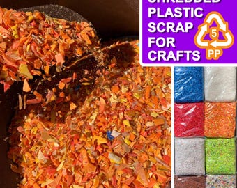 DIYプロジェクト用の細断されたリサイクルプラスチック、8色、工芸品用のポリプロピレンスクラッププラスチック、成形用のPP海洋プラスチックフレーク、射出成形