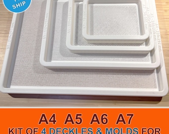 Papermaking Deckles and Molds Kit | Set of A4, A5, A6, A7 Paper Size Molds and Deckles | Tools for Making Handmade Paper at Home