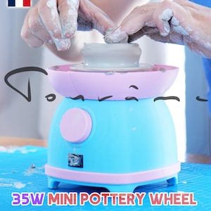Tourame Small Pottery Wheel – 35W Motor Metal Gearbox – 3D Printed Vintage Design – Mini Clay Wheel for Kids and Adults – Made in France