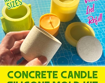 Silikonform Beton Kerze | Gießform für Betonkerzengefäß, Deckel und Nachfüll | Viele Formen und Größen | Geschenk für DIY Enthusiasten
