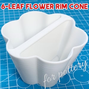 Pottery Rim Cone 6-Leaf Flower, Mug Bowl Plate Edge Former, 3D Printed Trimming Tool, 6 Sizes+Free Customization, Gift for Clay Enthusiast