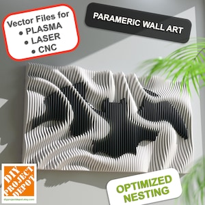 Bat Parametric Wall Art for CNC and Laser, 3D Wave Design, Optimized Nesting, Modern Decor for Home, Woodworking Plan, DIY Project DXF Files