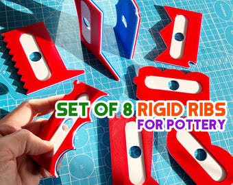 Set of Pottery Ribs | 8 pcs Tool Kit for Clay | 3D Printed Rigid Versatile Ribs for Pottery Wheel | Gift for Ceramics Enthusiast