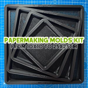 Papermaking Deckles and Molds Kit | Set of 4 Square 100-250mm Molds for Making Handmade Paper at Home | Gift for Creative
