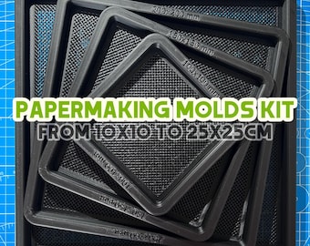 Papermaking Deckles and Molds Kit | Set of 4 Square 100-250mm Molds for Making Handmade Paper at Home | Gift for Creative