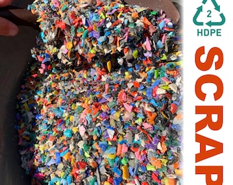 Plástico HDPE reciclado triturado para proyectos de bricolaje, restos de polietileno de alta densidad para manualidades, plásticos blancos, azules y arcoíris para moldeo.