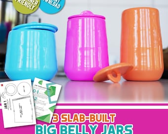 3 Slab-Built Belly Jar Templates Set | Three 750 ml Ceramic Jars Instructions and Templates Kit | Instant Printable Files Download