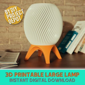 Duża spiralna lampa 3D do druku – E27 – abażur w kształcie wazonu + wymienna podstawa z 4 nogami – 250 mm Drukarka – 3MF i OBJ – Pobieranie cyfrowe