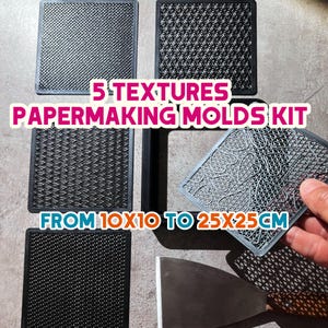 Kit di stampi e traverse per la fabbricazione di carta testurizzata da 10 a 25 cm, set di 5 stampi quadrati testurizzati per la fabbricazione di carta, strumenti per la carta fatta a mano, regalo creativo