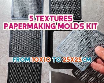 Textured Paper Making Deckles and Molds Kit 10-25 cm, Set of 5 Texture Square Molds for Papermaking, Tools for Handmade Paper, Creative Gift