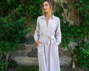 Linen Button-Down Slip Dress with Pockets