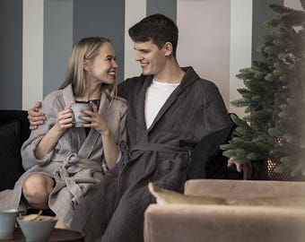 ANIMUS Linen Robe - Waffle Linen Bathrobe for men, Luxury Loungewear